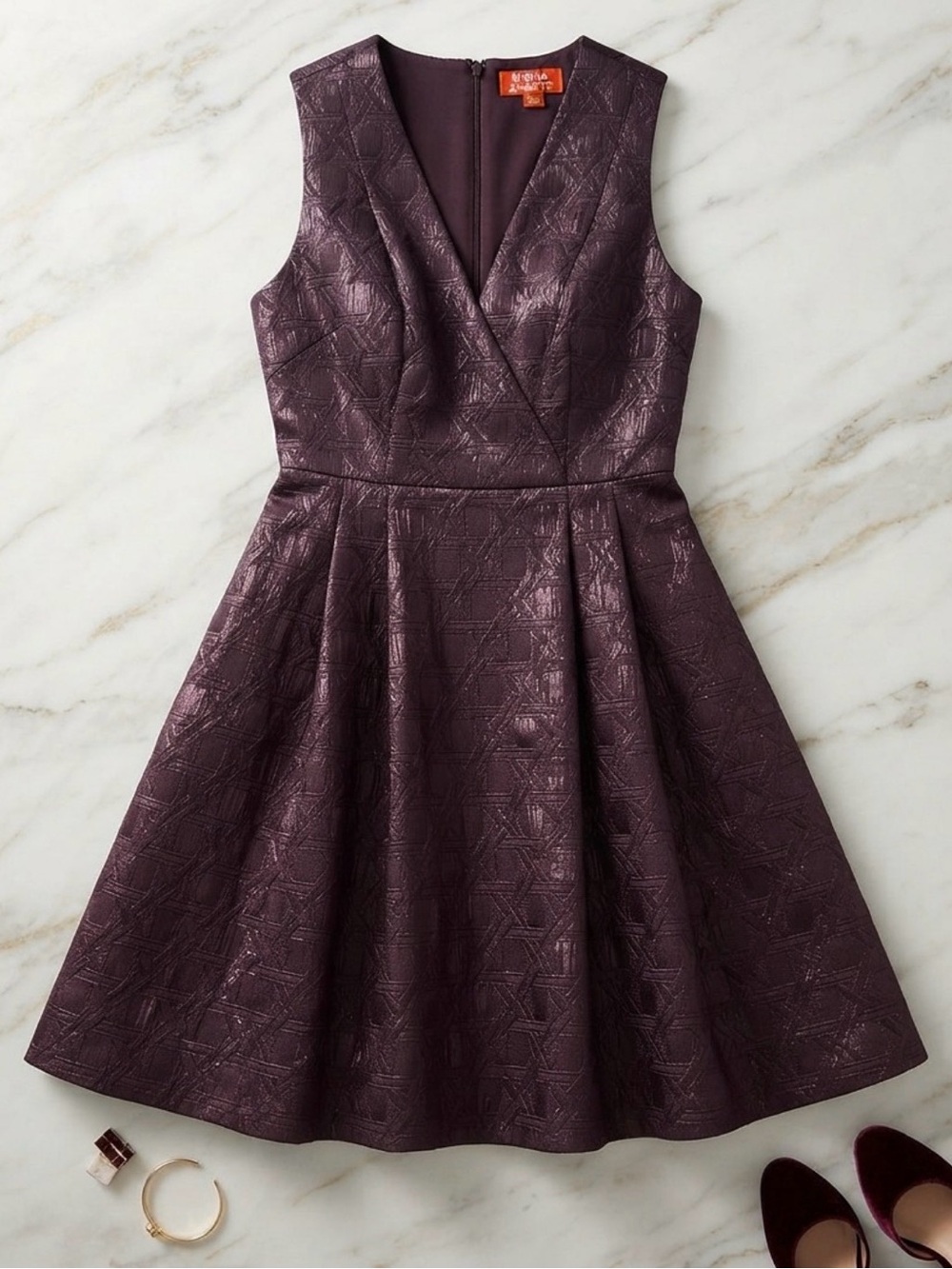 Kirna Zabete Sleeveless V-Neck A-Line Dress in Plum